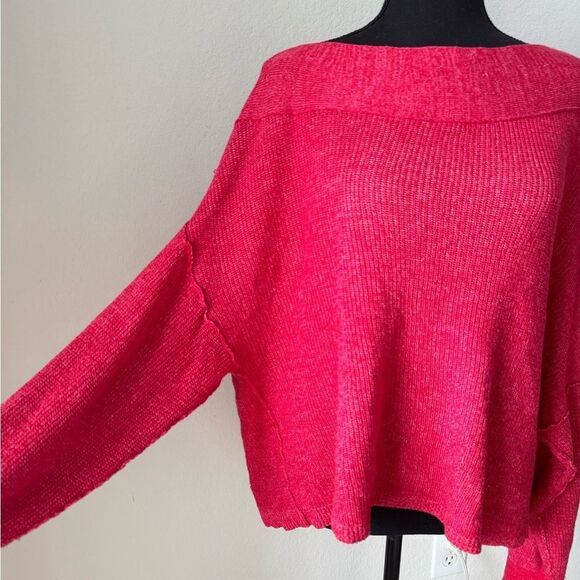 Free People Alana Sweater Off-Shoulder Linen Blend Knit Pullover Red Size M Boho - Picture 5 of 9